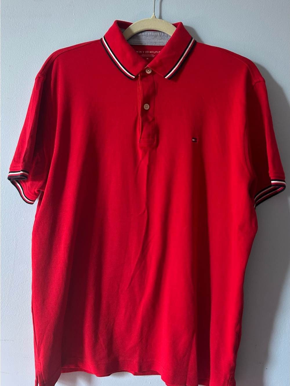 Tommy Hilfiger Red Polo with Striped Collar